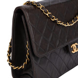 Chanel Brown Quilted Lambskin 24k Gold Single Flap Shoulder Bag