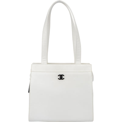 Chanel White Caviar Leather CC Shoulder Bag