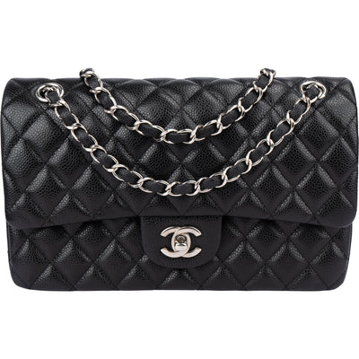 Chanel Quilted Caviar Leather Palladium Medium Double Flap Shoulder Bag