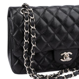 Chanel Quilted Caviar Leather Palladium Medium Double Flap Shoulder Bag