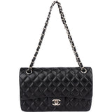 Chanel Quilted Caviar Leather Palladium Medium Double Flap Shoulder Bag