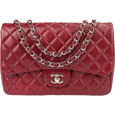 Chanel Quilted Caviar Leather Palladium Jumbo Single Flap Crossbody Bag