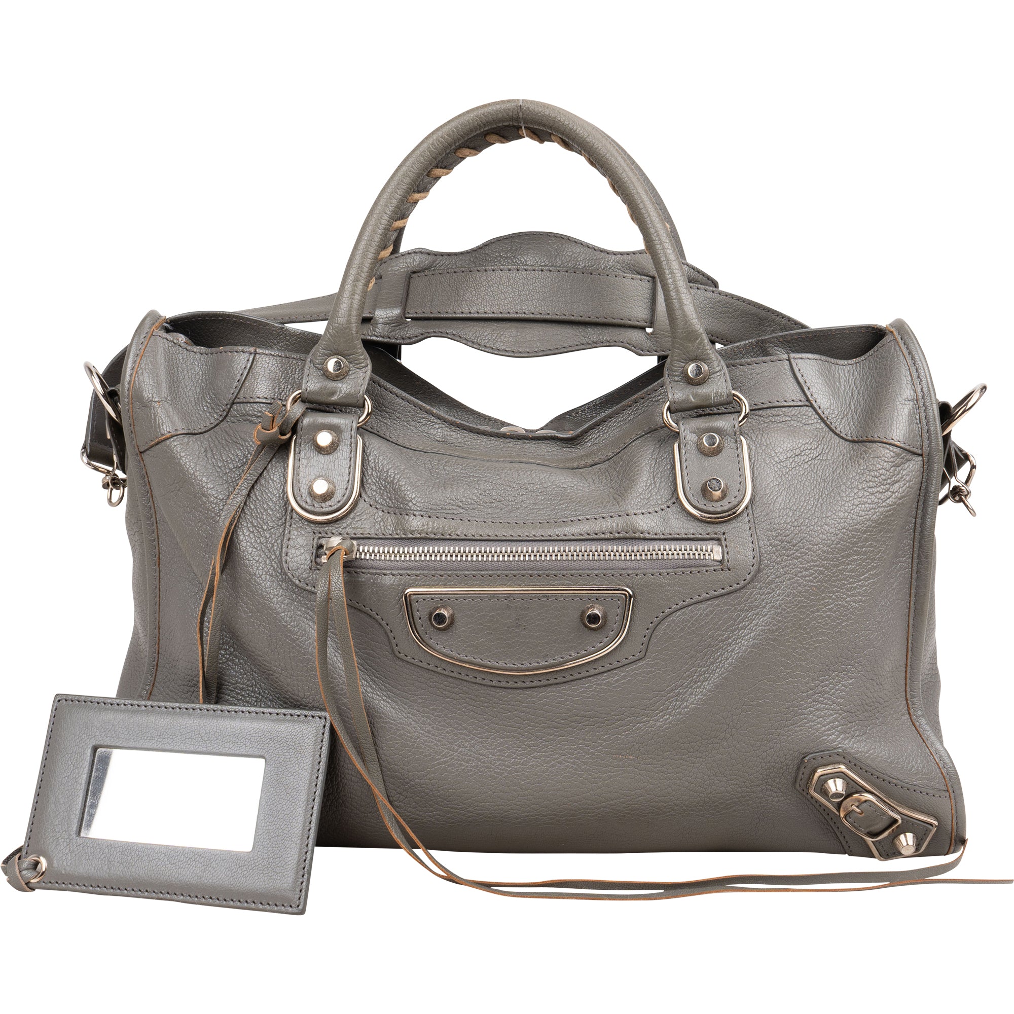 Balenciaga Grey Leather City Handbag - vintageandkickz