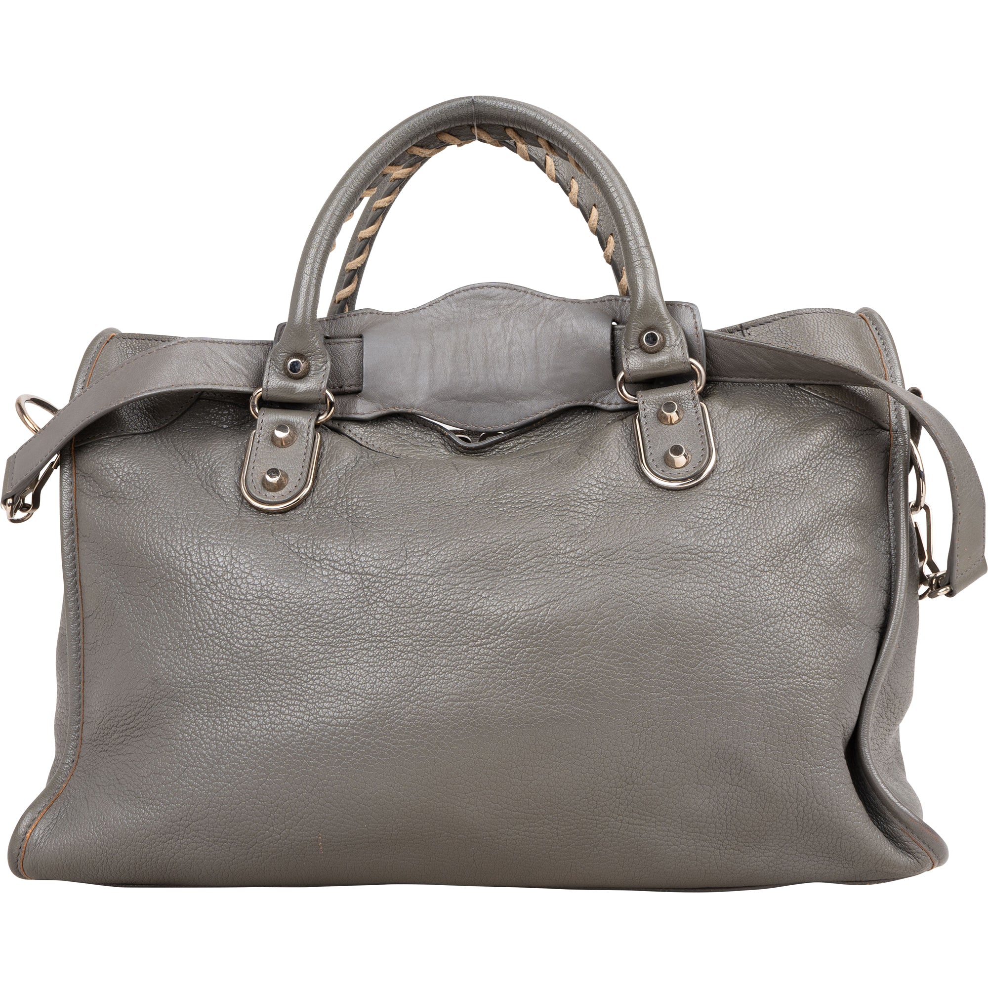 Balenciaga Grey Leather City Handbag - vintageandkickz