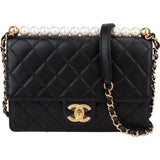 Chanel Quilted Lambskin Pearl Single Flap Crossbody Bag