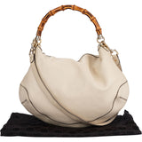 Gucci White Leather Bamboo Hobo Bag