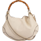 Gucci White Leather Bamboo Hobo Bag