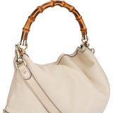 Gucci White Leather Bamboo Hobo Bag