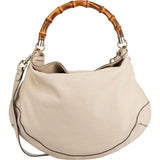 Gucci White Leather Bamboo Hobo Bag