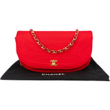 Chanel Rouge Cotton 24K Gold Halfmoon Single Flap Shoulder Bag