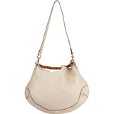 Gucci White Leather Bamboo Hobo Bag