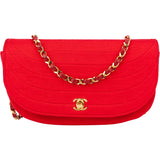 Chanel Rouge Cotton 24K Gold Halfmoon Single Flap Shoulder Bag