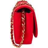 Chanel Rouge Cotton 24K Gold Halfmoon Single Flap Shoulder Bag
