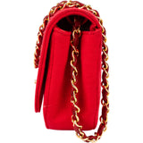 Chanel Rouge Cotton 24K Gold Halfmoon Single Flap Shoulder Bag