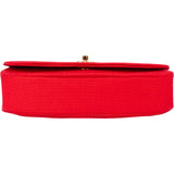 Chanel Rouge Cotton 24K Gold Halfmoon Single Flap Shoulder Bag