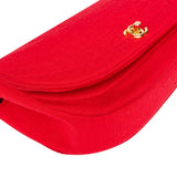 Chanel Rouge Cotton 24K Gold Halfmoon Single Flap Shoulder Bag
