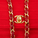 Chanel Rouge Cotton 24K Gold Halfmoon Single Flap Shoulder Bag