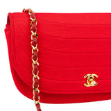 Chanel Rouge Cotton 24K Gold Halfmoon Single Flap Shoulder Bag