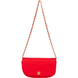 Chanel Rouge Cotton 24K Gold Halfmoon Single Flap Shoulder Bag