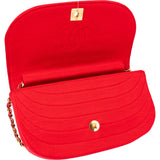 Chanel Rouge Cotton 24K Gold Halfmoon Single Flap Shoulder Bag