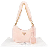 Prada Pink Shearling Triangle Re-Editon Shoulder Bag