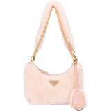 Prada Pink Shearling Triangle Re-Editon Shoulder Bag