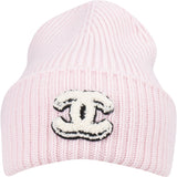 Chanel Pink Cashmere CC Emblem Ribbed Beanie
