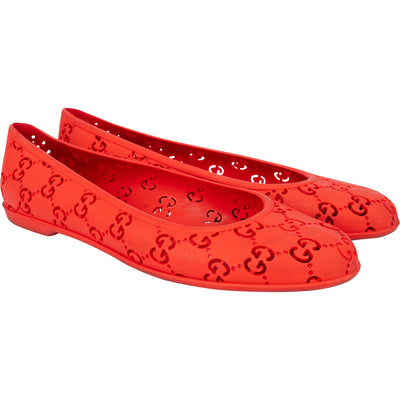 Gucci Red Rubber Ballerinas Shoes (37)
