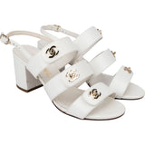 Chanel White Leather Triple Turnlock Sandals (37,5)