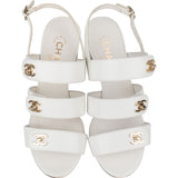 Chanel White Leather Triple Turnlock Sandals (37,5)