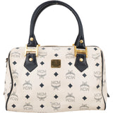 MCM White Visetos Monogram Boston Handbag