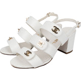 Chanel White Leather Triple Turnlock Sandals (37,5)