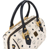MCM White Visetos Monogram Boston Handbag