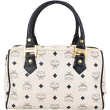 MCM White Visetos Monogram Boston Handbag