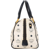 MCM White Visetos Monogram Boston Handbag
