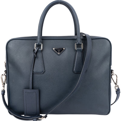 Prada Blue Saffiano Leather Business Handbag
