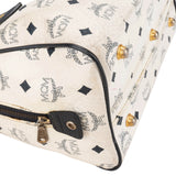 MCM White Visetos Monogram Boston Handbag