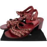 Chanel Bordeaux Leather Chain Sandals (35)