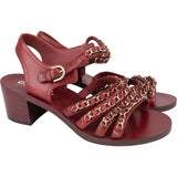 Chanel Bordeaux Leather Chain Sandals (35)