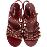 Chanel Bordeaux Leather Chain Sandals (35)
