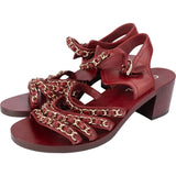 Chanel Bordeaux Leather Chain Sandals (35)