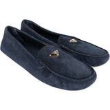 Prada Bleu Suede Triangle Mokassins (38)
