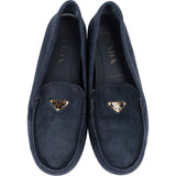 Prada Bleu Suede Triangle Mokassins (38)