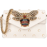 Gucci White Leather Queen Margaret Bee Crossbody Bag