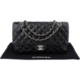Chanel Quilted Caviar Leather Palladium Medium Double Flap Crossbody Bag