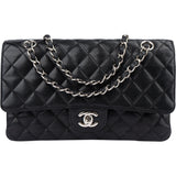 Chanel Quilted Caviar Leather Palladium Medium Double Flap Crossbody Bag
