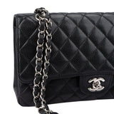 Chanel Quilted Caviar Leather Palladium Medium Double Flap Crossbody Bag