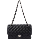 Chanel Quilted Caviar Leather Palladium Medium Double Flap Crossbody Bag
