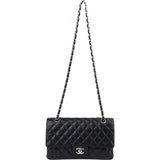 Chanel Quilted Caviar Leather Palladium Medium Double Flap Crossbody Bag