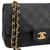 Chanel Quilted Lambskin 24K Gold Small Double Flap Crossbody Bag